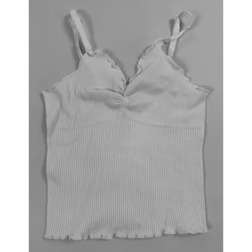 BDG Urban Outfitters White Ribbed Lettuce-Edge Cami Tank Top Small